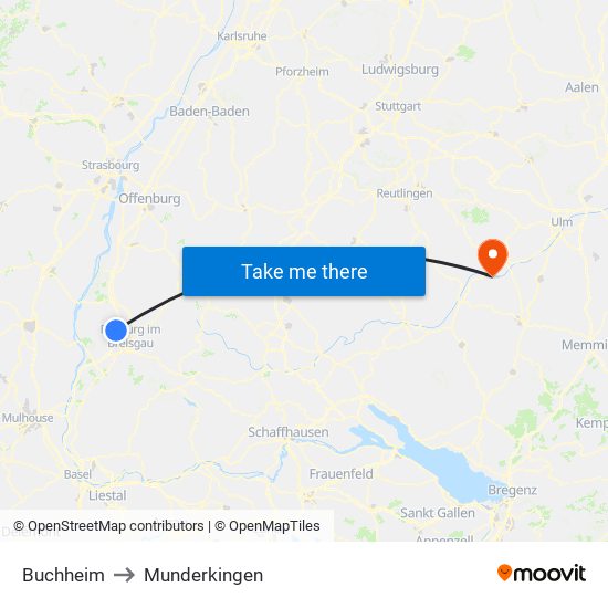 Buchheim to Munderkingen map
