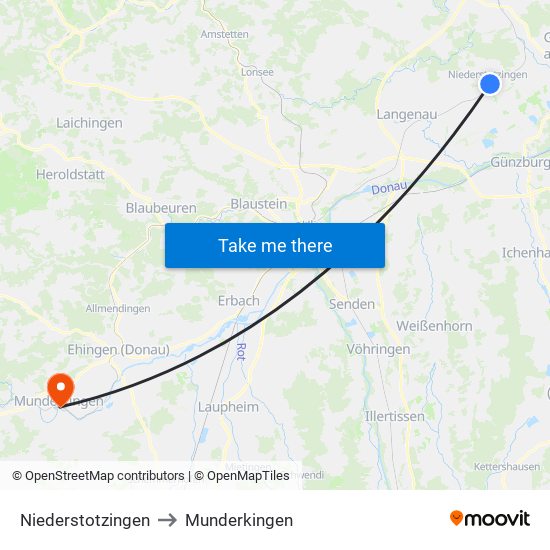 Niederstotzingen to Munderkingen map