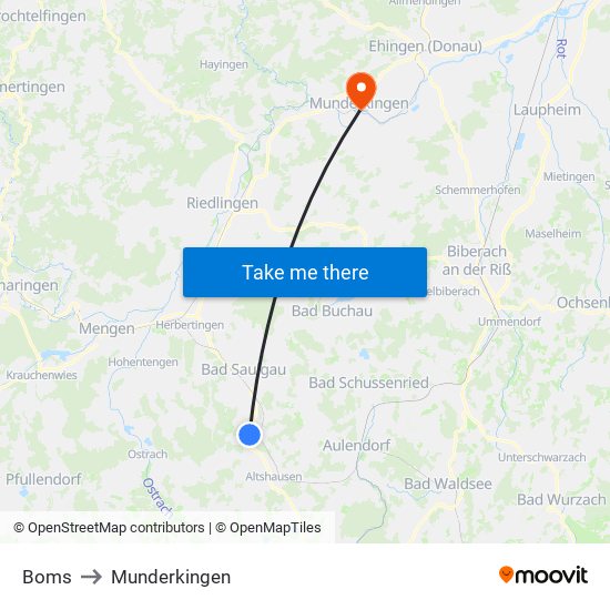 Boms to Munderkingen map