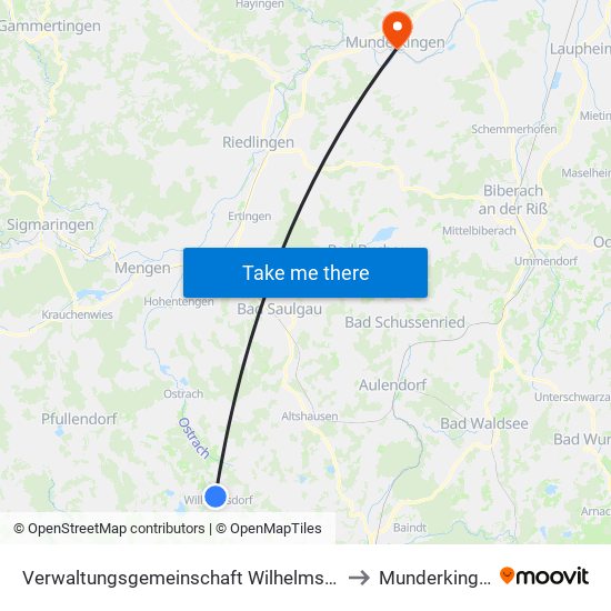 Verwaltungsgemeinschaft Wilhelmsdorf to Munderkingen map