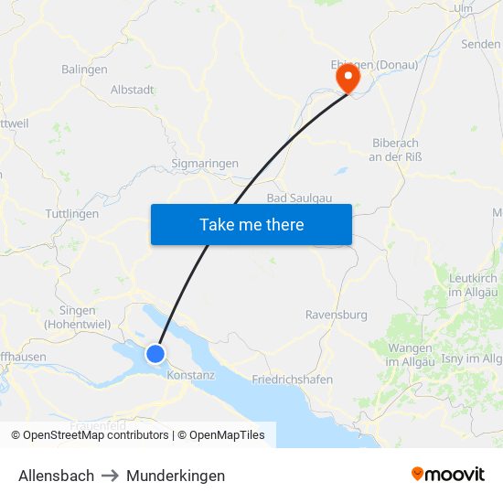Allensbach to Munderkingen map