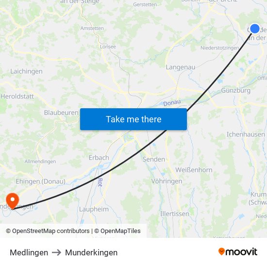 Medlingen to Munderkingen map