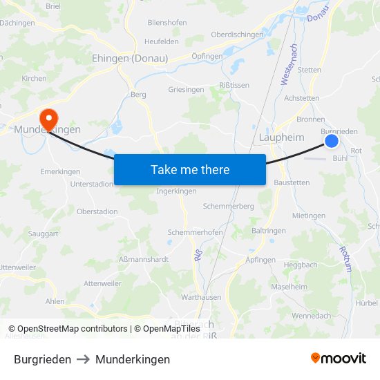 Burgrieden to Munderkingen map