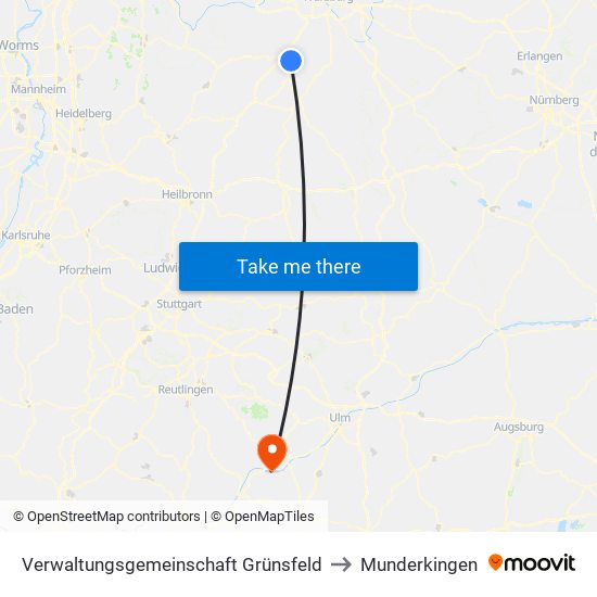 Verwaltungsgemeinschaft Grünsfeld to Munderkingen map