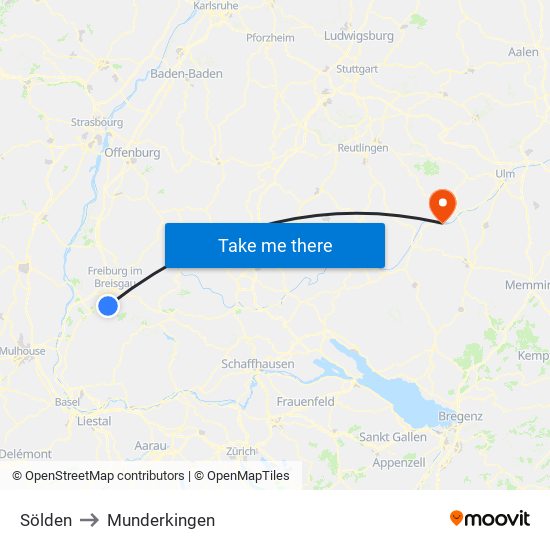 Sölden to Munderkingen map