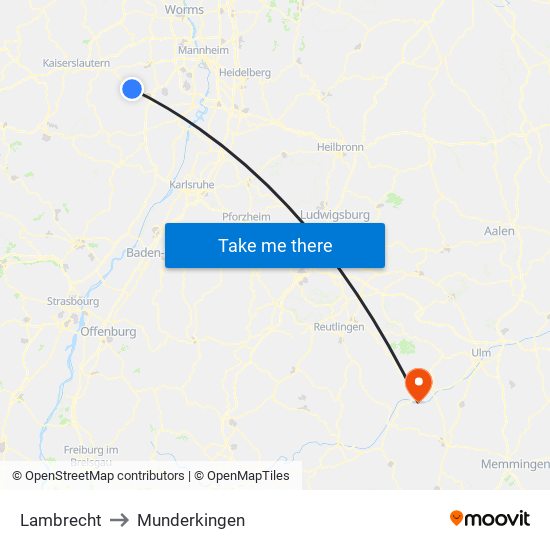 Lambrecht to Munderkingen map