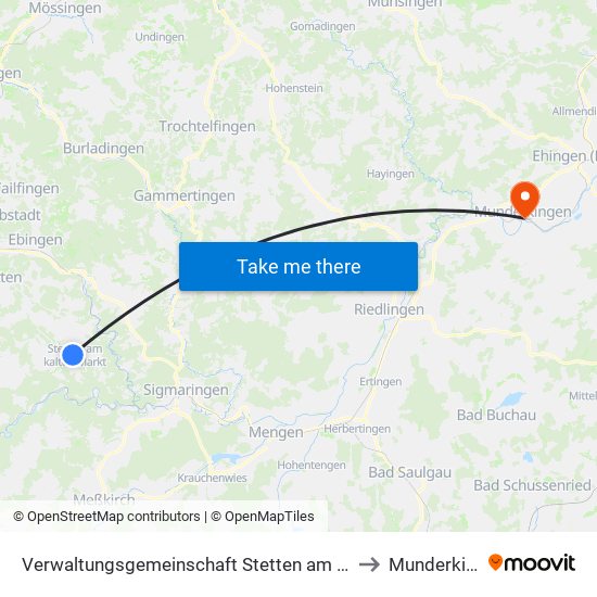 Verwaltungsgemeinschaft Stetten am Kalten Markt to Munderkingen map