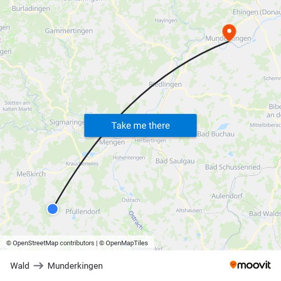 Wald to Munderkingen map