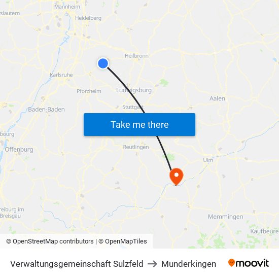 Verwaltungsgemeinschaft Sulzfeld to Munderkingen map