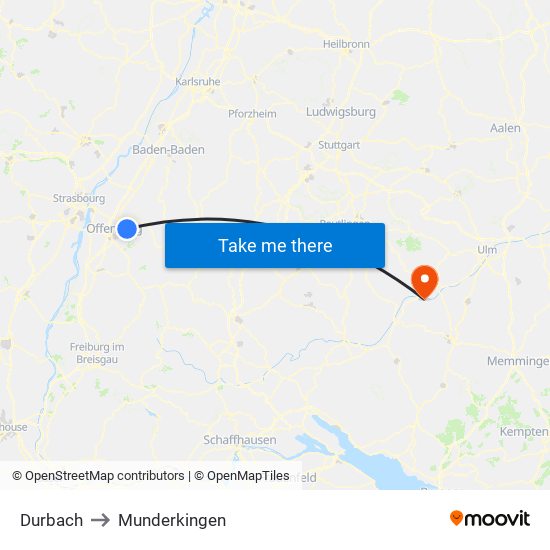 Durbach to Munderkingen map