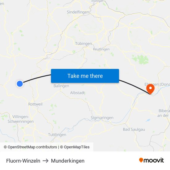 Fluorn-Winzeln to Munderkingen map