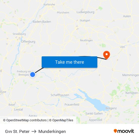 Gvv St. Peter to Munderkingen map