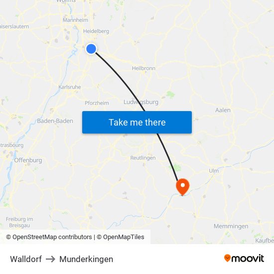 Walldorf to Munderkingen map