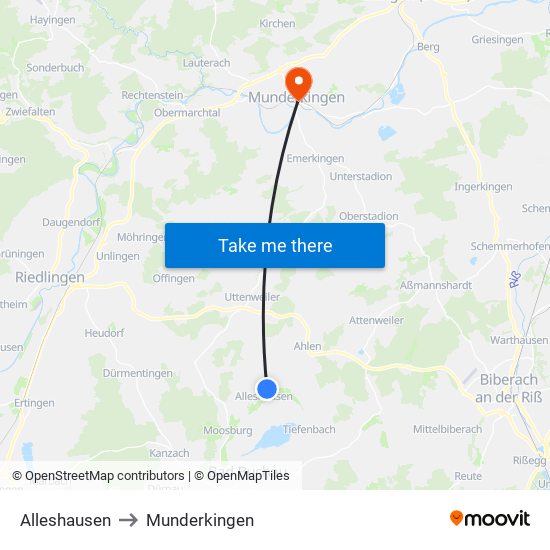 Alleshausen to Munderkingen map