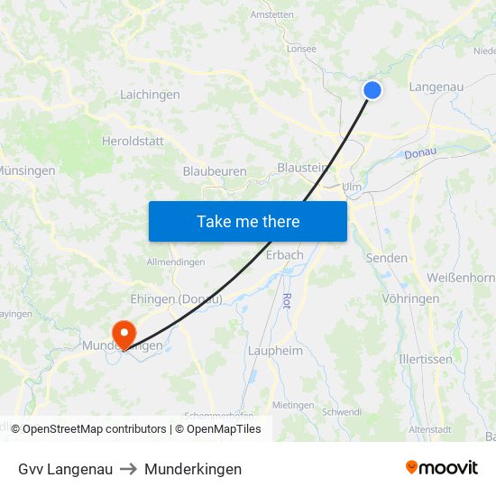 Gvv Langenau to Munderkingen map