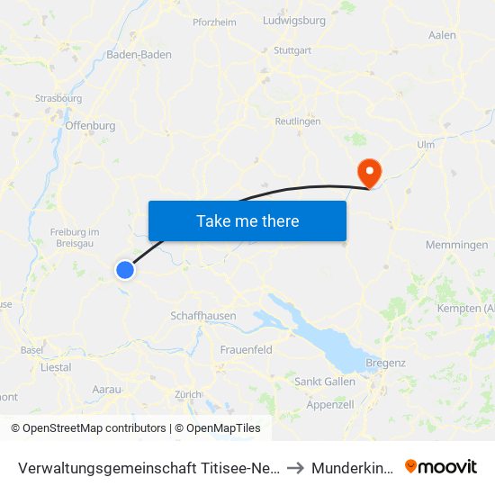 Verwaltungsgemeinschaft Titisee-Neustadt to Munderkingen map