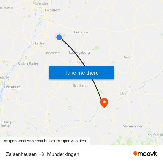 Zaisenhausen to Munderkingen map