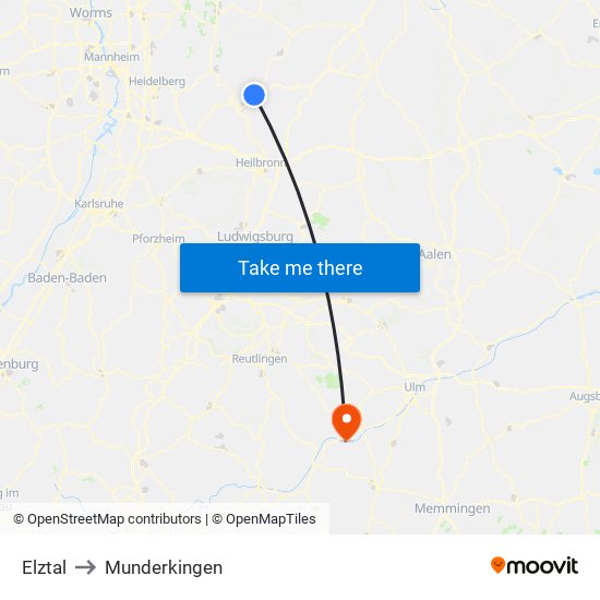 Elztal to Munderkingen map