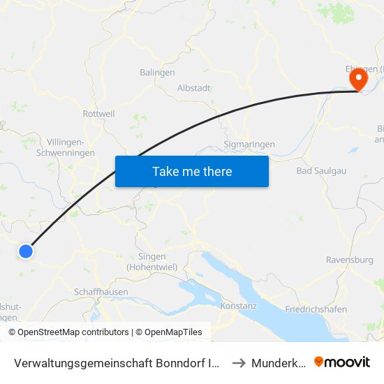 Verwaltungsgemeinschaft Bonndorf Im Schwarzwald to Munderkingen map