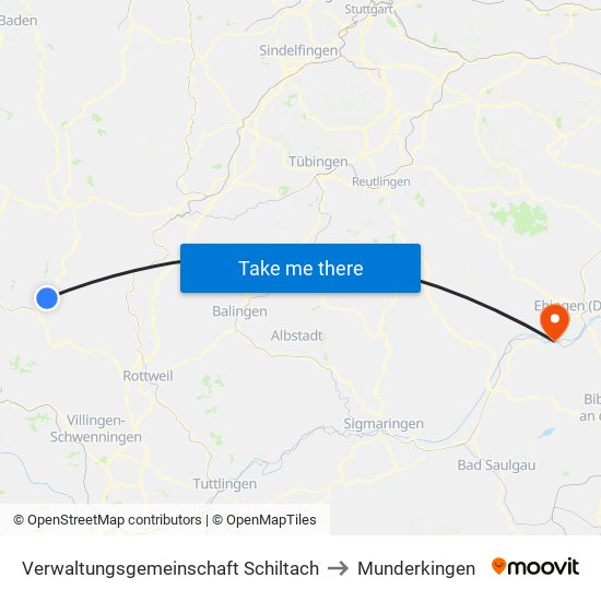 Verwaltungsgemeinschaft Schiltach to Munderkingen map