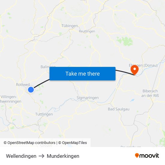 Wellendingen to Munderkingen map