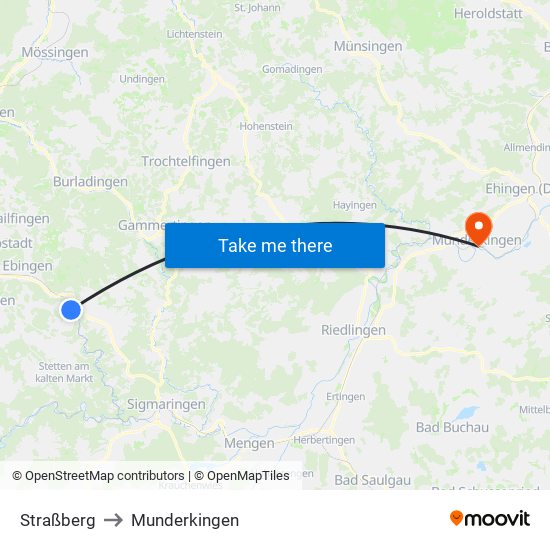 Straßberg to Munderkingen map