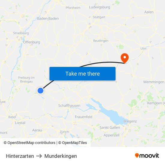 Hinterzarten to Munderkingen map