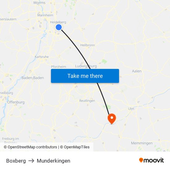 Boxberg to Munderkingen map