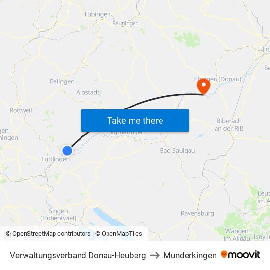 Verwaltungsverband Donau-Heuberg to Munderkingen map