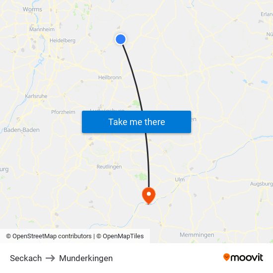 Seckach to Munderkingen map
