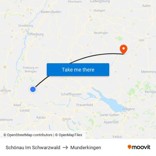 Schönau Im Schwarzwald to Munderkingen map