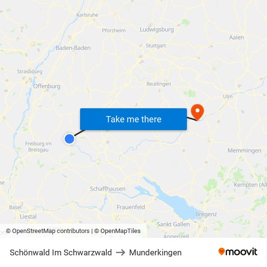 Schönwald Im Schwarzwald to Munderkingen map
