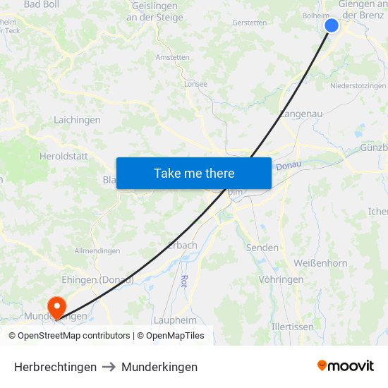 Herbrechtingen to Munderkingen map