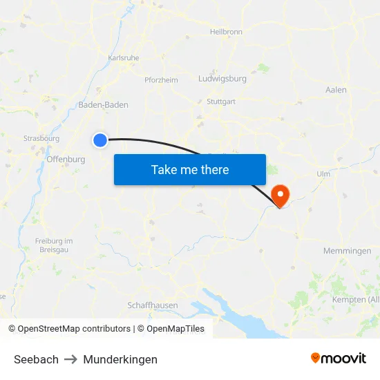Seebach to Munderkingen map