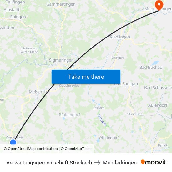 Verwaltungsgemeinschaft Stockach to Munderkingen map