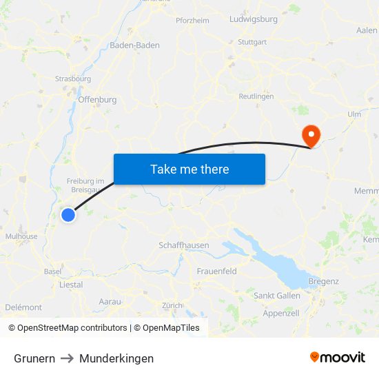 Grunern to Munderkingen map