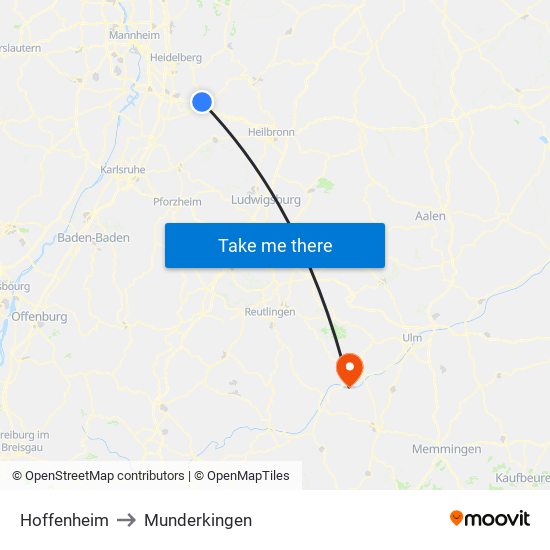 Hoffenheim to Munderkingen map