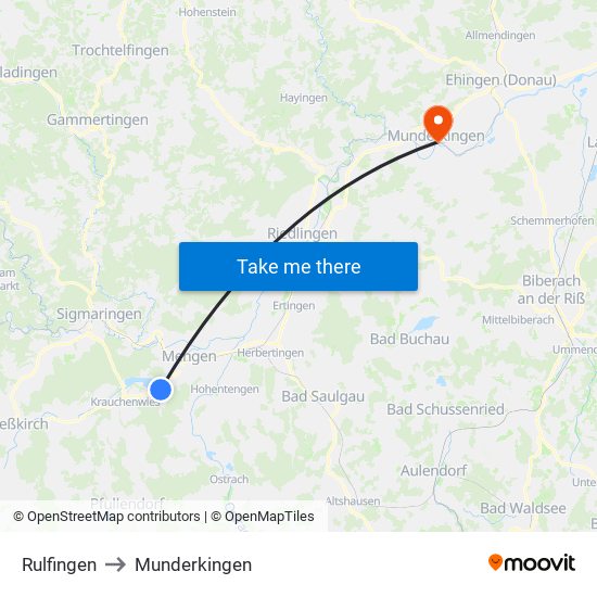 Rulfingen to Munderkingen map