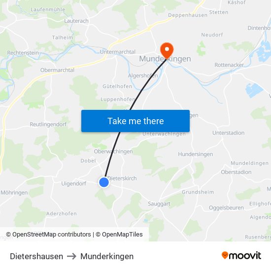 Dietershausen to Munderkingen map