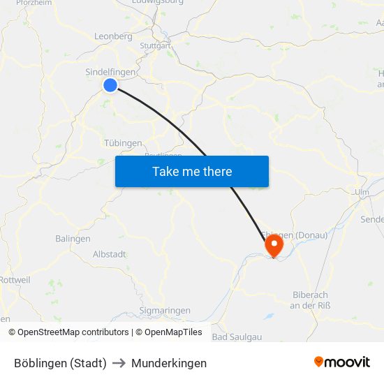 Böblingen (Stadt) to Munderkingen map