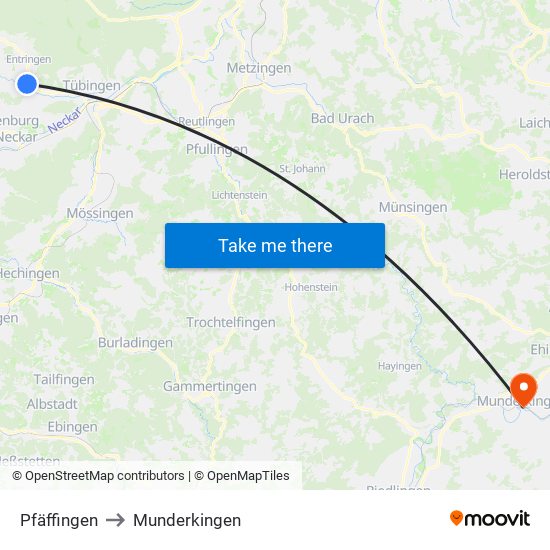 Pfäffingen to Munderkingen map