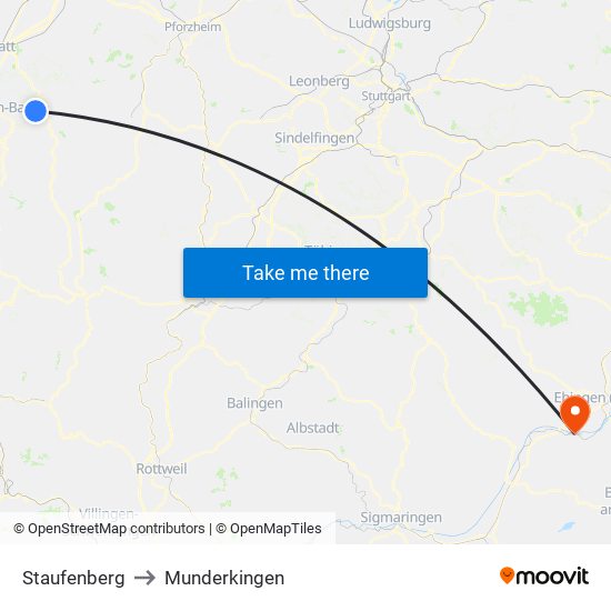 Staufenberg to Munderkingen map