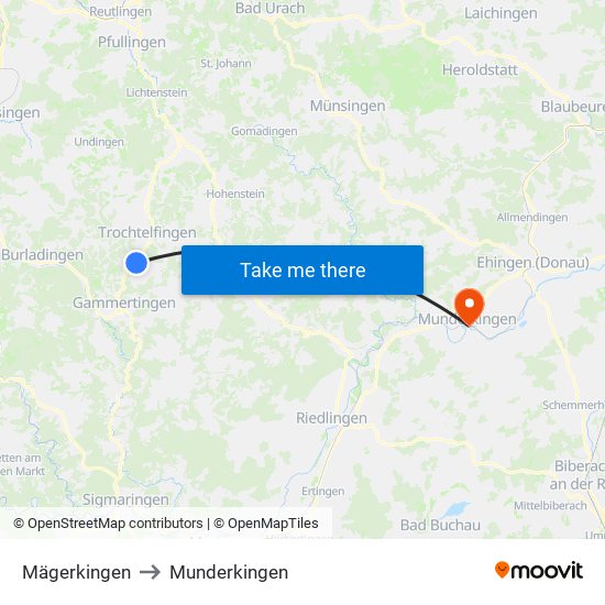 Mägerkingen to Munderkingen map
