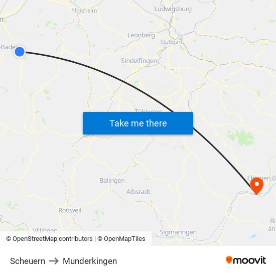Scheuern to Munderkingen map