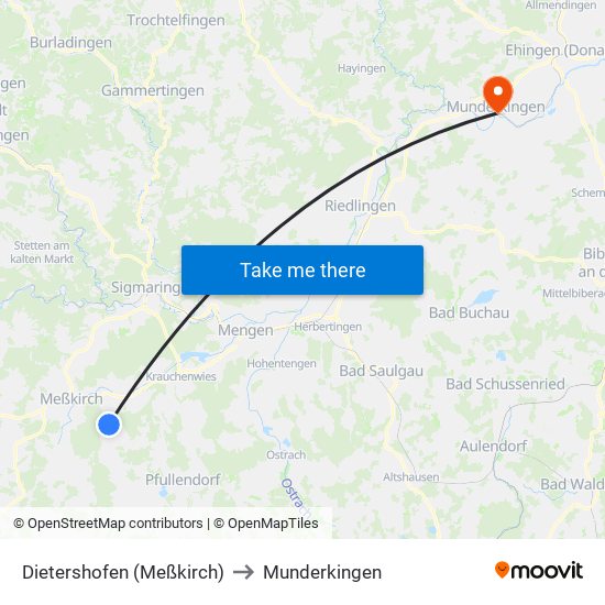 Dietershofen (Meßkirch) to Munderkingen map