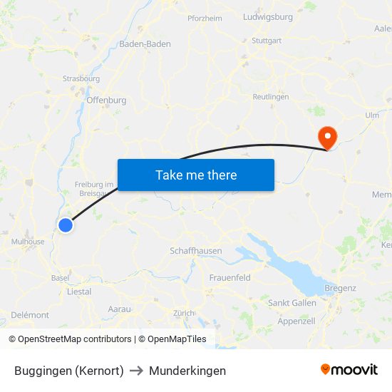 Buggingen (Kernort) to Munderkingen map