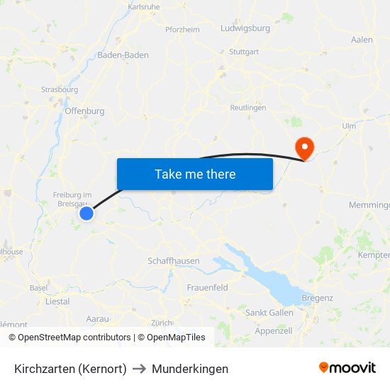 Kirchzarten (Kernort) to Munderkingen map