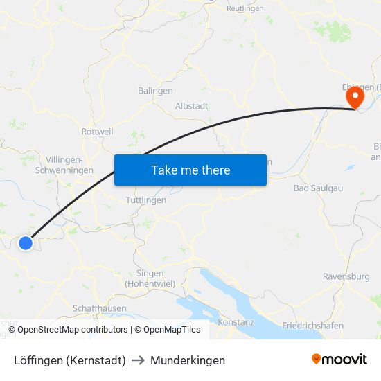 Löffingen (Kernstadt) to Munderkingen map