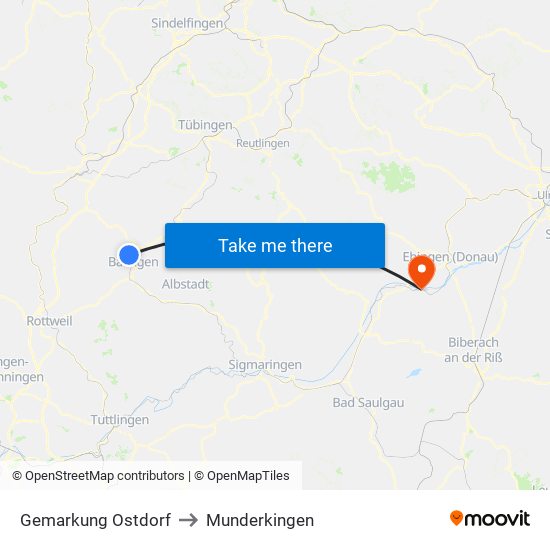 Gemarkung Ostdorf to Munderkingen map