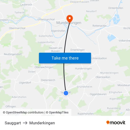 Sauggart to Munderkingen map